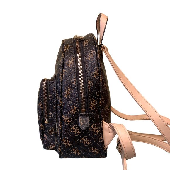 GUESS Mini Backpack Brown Logo Print Faux Leather Monogram Bag - Picture 4 of 13